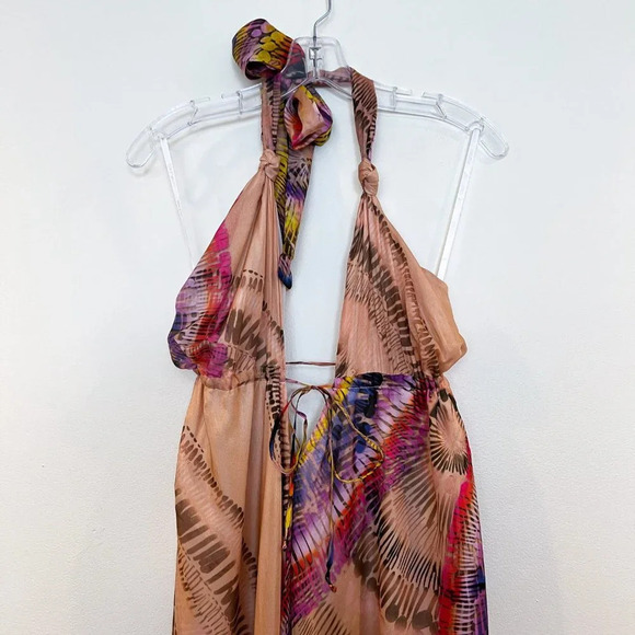 Alexis 100% Silk Colorful Adjustable Beach Resortwear Deep V Maxi Dress S NWT - Picture 6 of 12